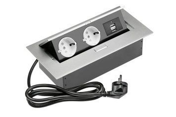 Настільний подовжувач 2x schuko розетка, 2xUSB, кабель живлення з вилкою, alu AE-PBU2GS-53 фото
