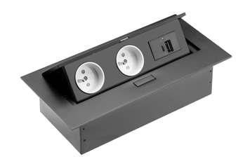 Меблева розетка 2x розетка із заземленням, USB A+C, кабель живлення з вилкою, чорна AE-PBU2GU-20N фото