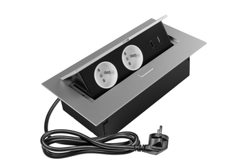 Меблева розетка 2x розетка із заземленням, USB A+C, кабель живлення з вилкою, алюміній AE-PBU2GU-53N фото