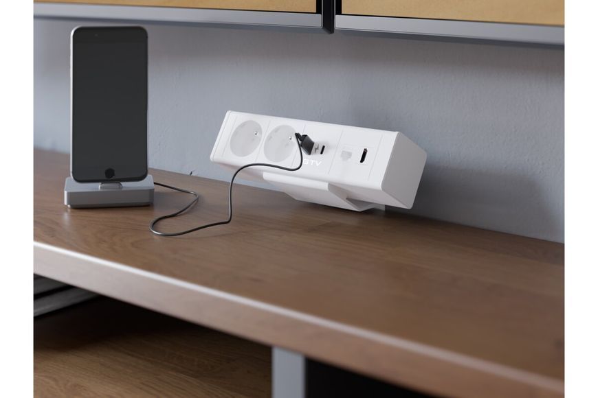 Меблева розетка BAR, 2x французька розетка, 1xUSB A, 1xUSB C. 1xRJ45,1xHDMI,, кабель 1.5м, білий AE-GM2FBAR-10 фото
