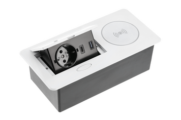 Меблева розетка AVARO PLUS, 1хSHUKO, USB A+C, індукційний зарядний пристрій 5 Вт, кабель 1.5 м, білий AE-PB1SAVAP-10 фото