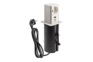 Розетка меблева висувна TOWER, 1x французька, USB A+C, кабель 1.5 м, білий/inox AE-GMW1FTOW-10 фото