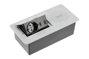 Меблева розетка AVARO PLUS, 1хSHUKO, USB A+C, індукційний зарядний пристрій 5 Вт, кабель 1.5 м, алюміній AE-PB1SAVAP-53 фото