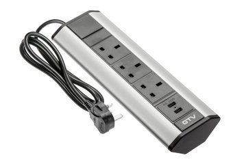 Розетка меблева кутова, 3x UK розетка, 2xUSB 2.1A, срібло (UK тип) AE-PBKT3UK2U-80 фото